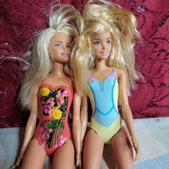 Mattel Other - Barbie Swimsuit Beach Doll Mattel Lot, Set of 2 Bathing Suit Barbies (Damaged)